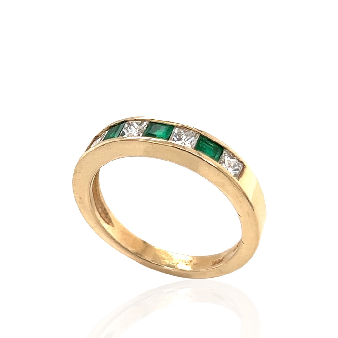 14 Karat Yellow Gold, Emerald and Diamond Ring