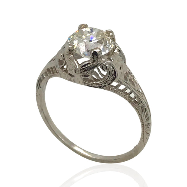 18 Karat White Gold Art Nouveau Diamond Ring