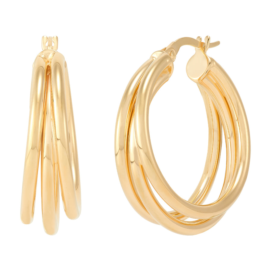 Triple Row Tube Hoop Earrings in 14K Yellow Gold