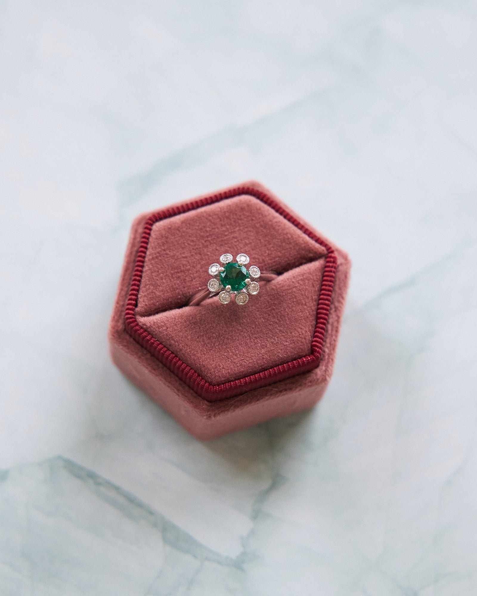 18 Karat White Gold Emerald and Diamond Ring