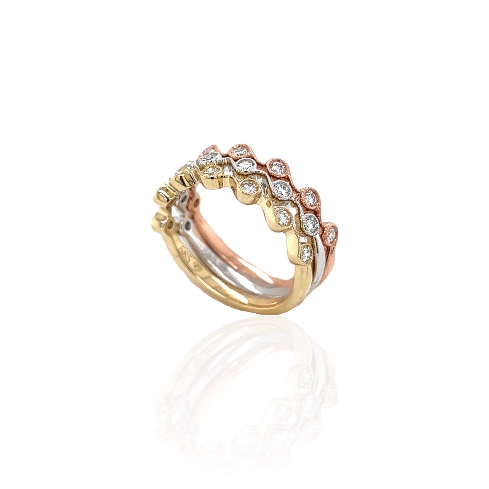 14 Karat White, Yellow, and Rose Gold Diamond 3 Stacking Ring Set
