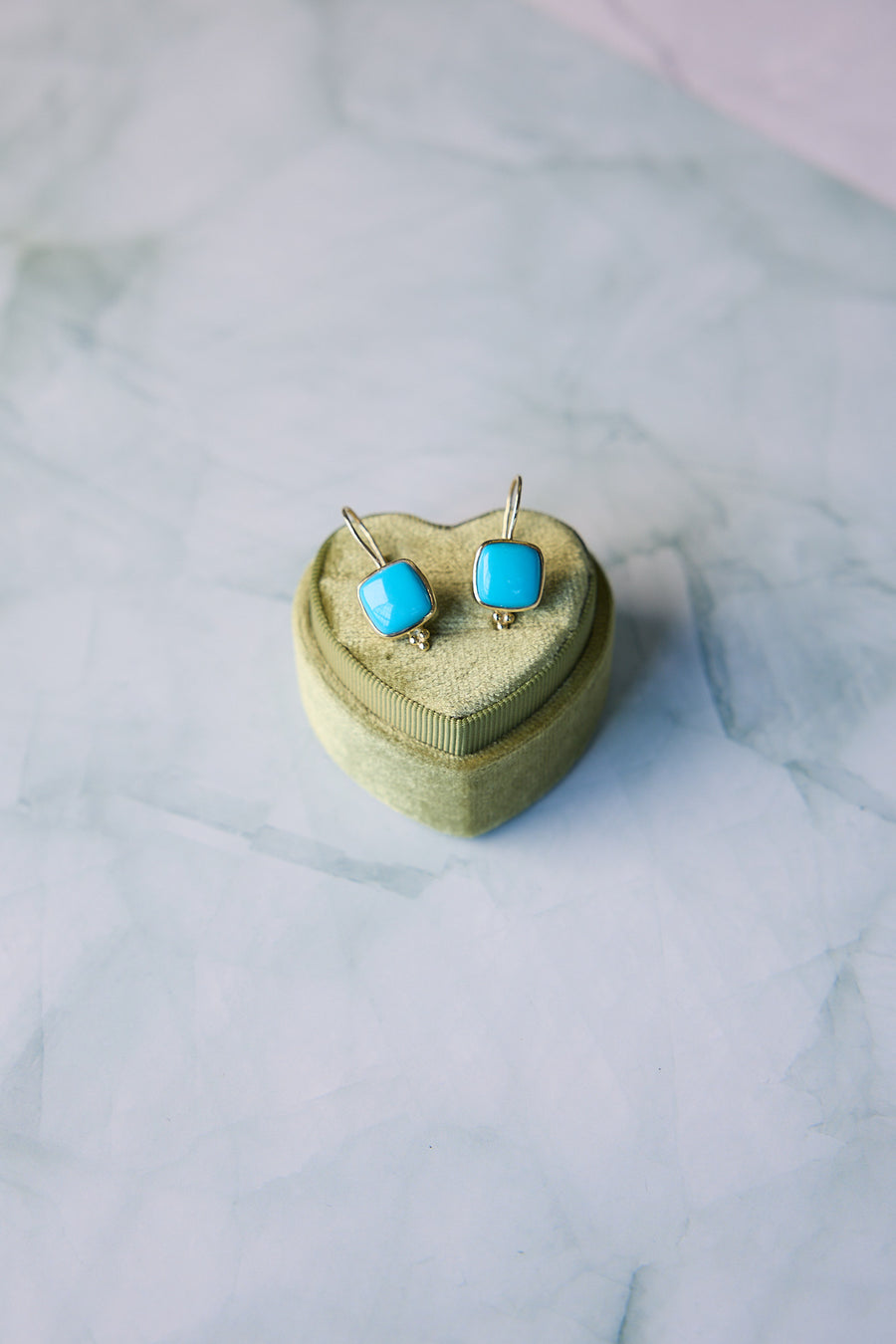 18 Karat Green Gold Sleeping Beauty Turquoise Earrings