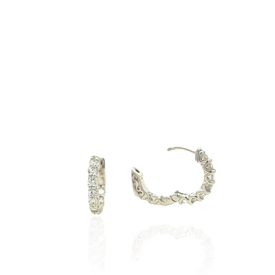 14 Karat White Gold Diamond Hoop Earrings