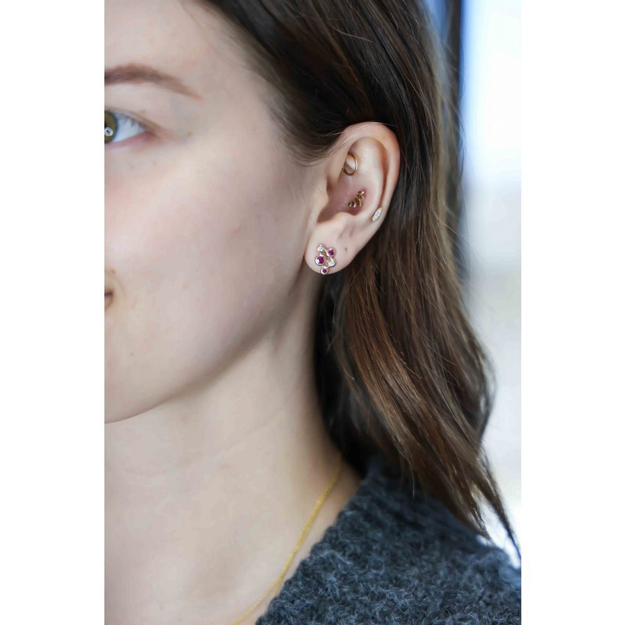 14 Karat Yellow Gold Ruby and Diamond Cluster Earrings