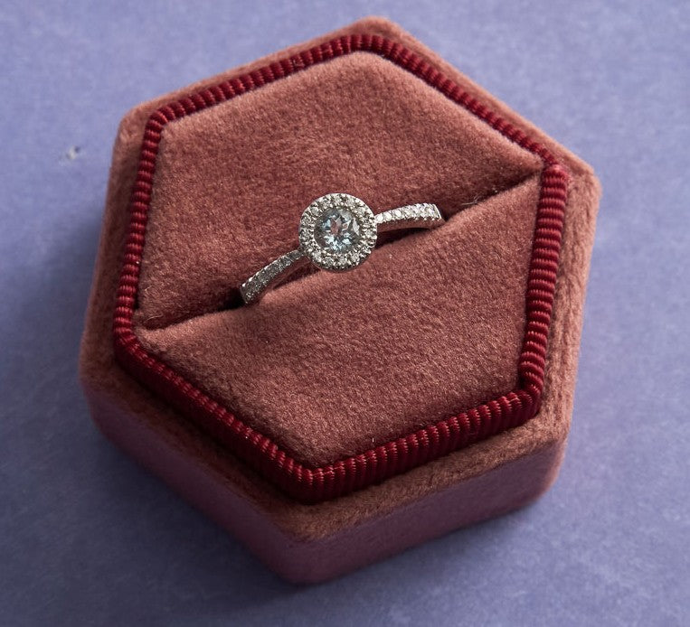 14 Karat White Gold Aquamarine and Diamond Ring