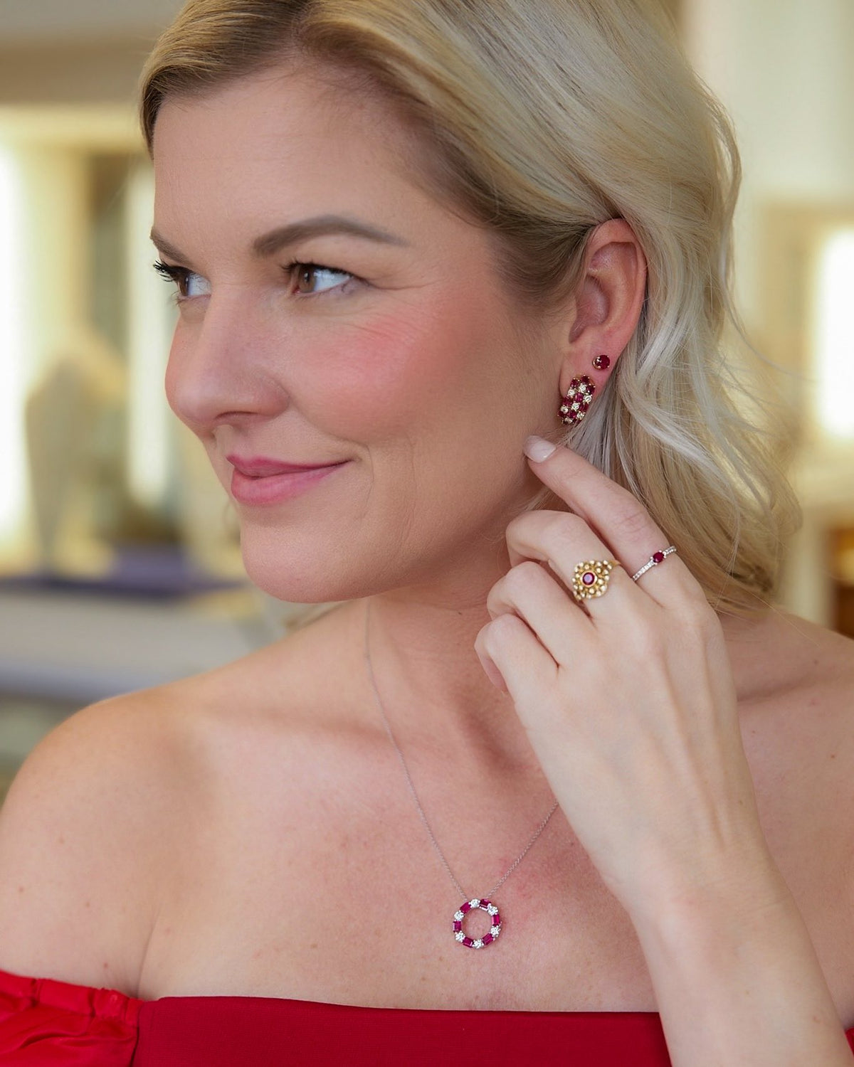 18 Karat Yellow Gold Burmese Ruby and Diamond Earrings