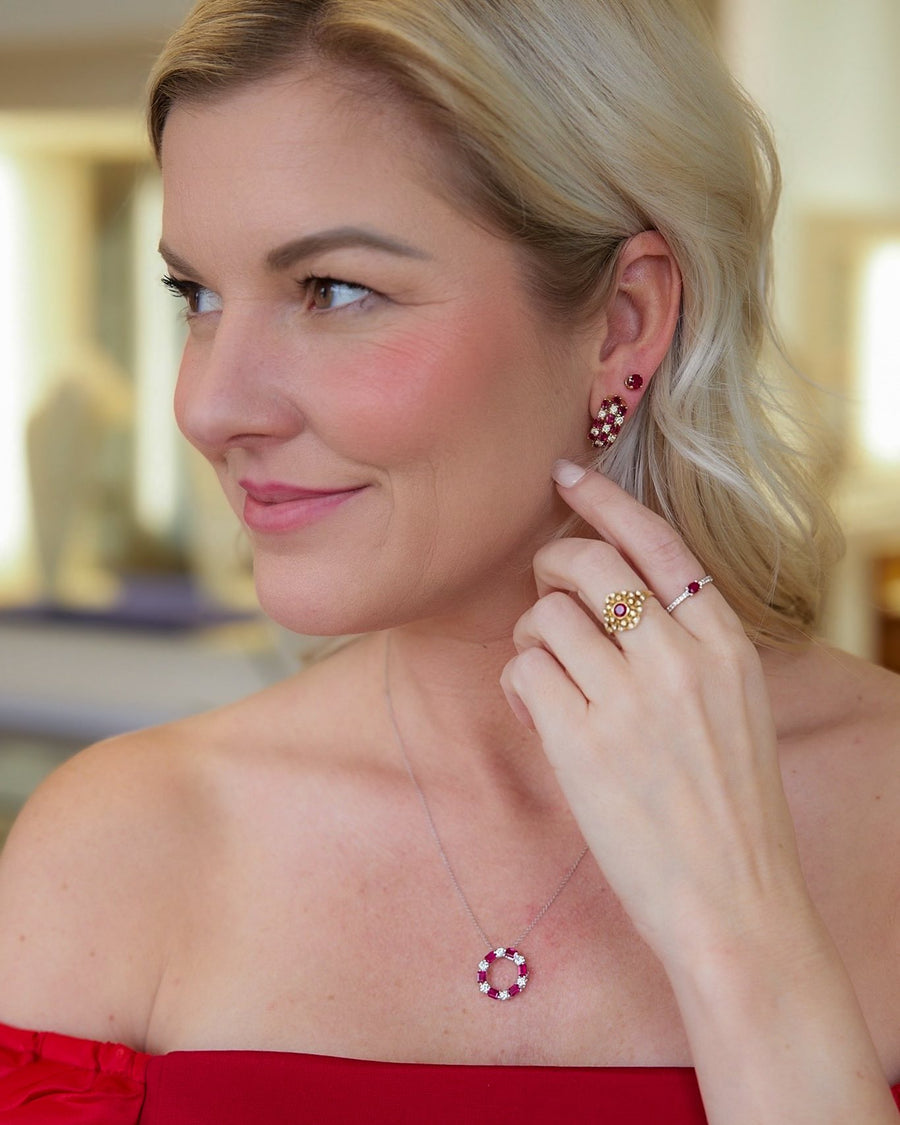 18 Karat Yellow Gold Burmese Ruby and Diamond Earrings