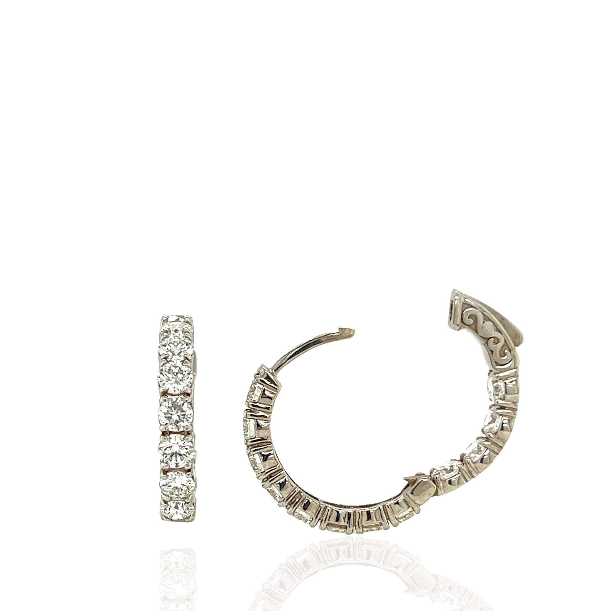 14 Karat White Gold Diamond Hoop Earrings