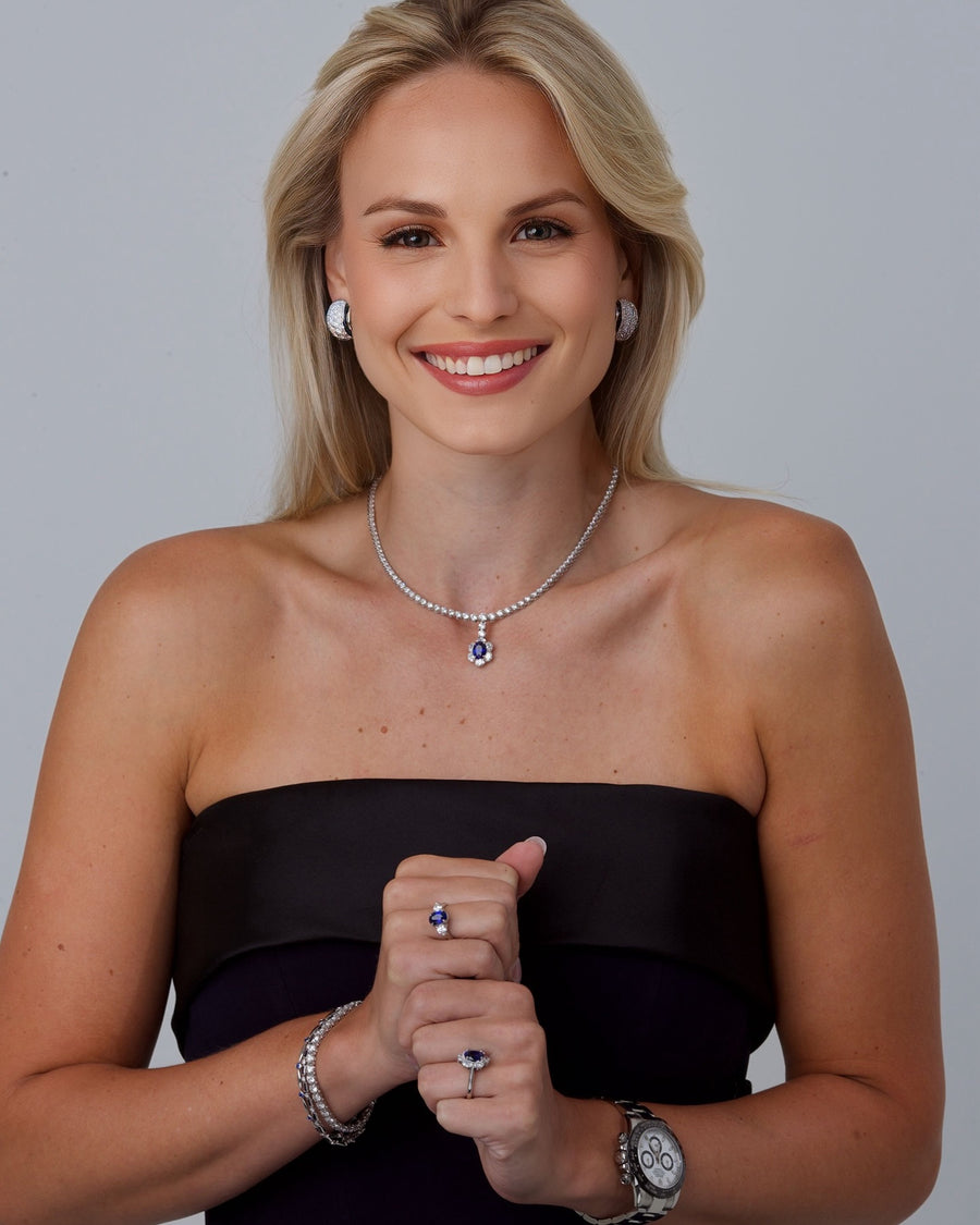 Platinum Diamond Riviera Necklace With Sri Lankan Sapphire Pendant