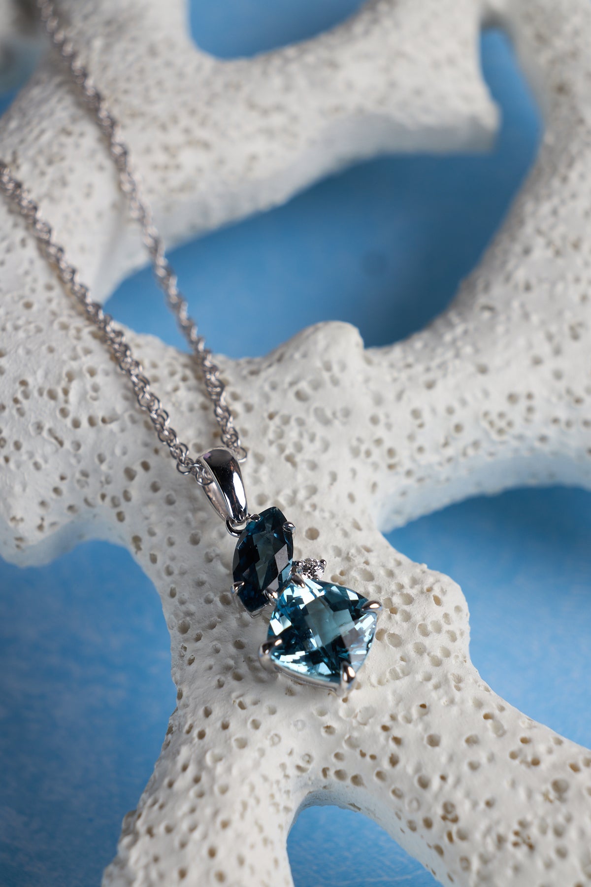 14 Karat White Gold Swiss and London Blue Topaz Necklace