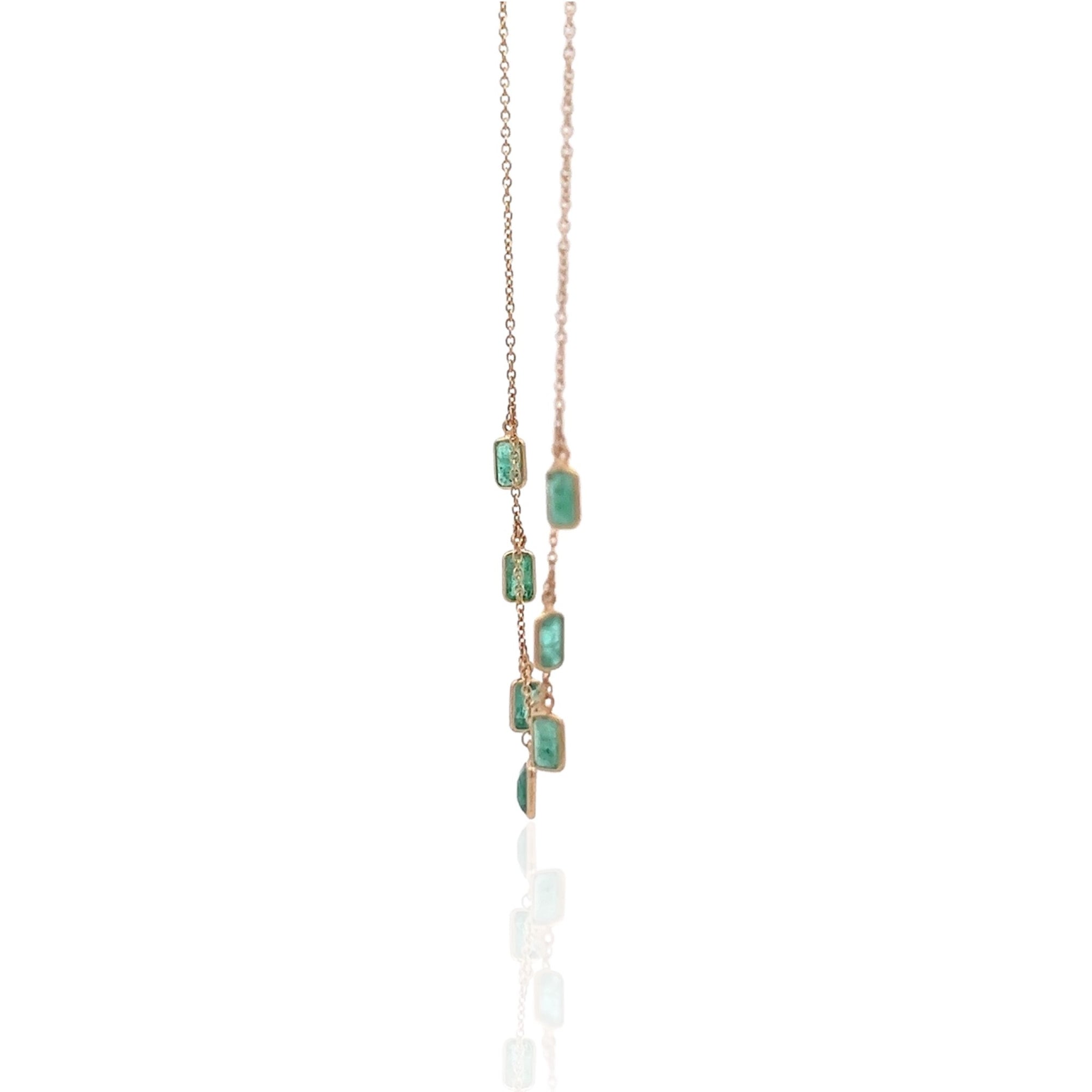 14 Karat Green Gold Emerald Station Necklace