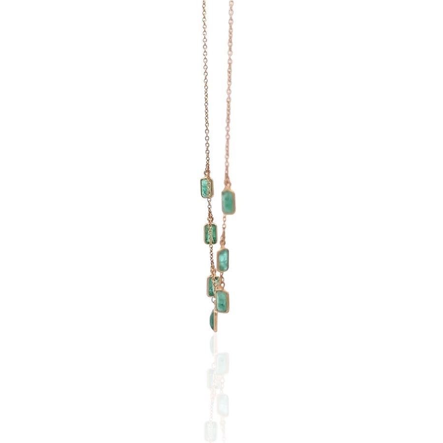14 Karat Green Gold Emerald Station Necklace