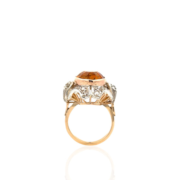 14 Karat Yellow Gold with Silver Citrine and Diamond Ring