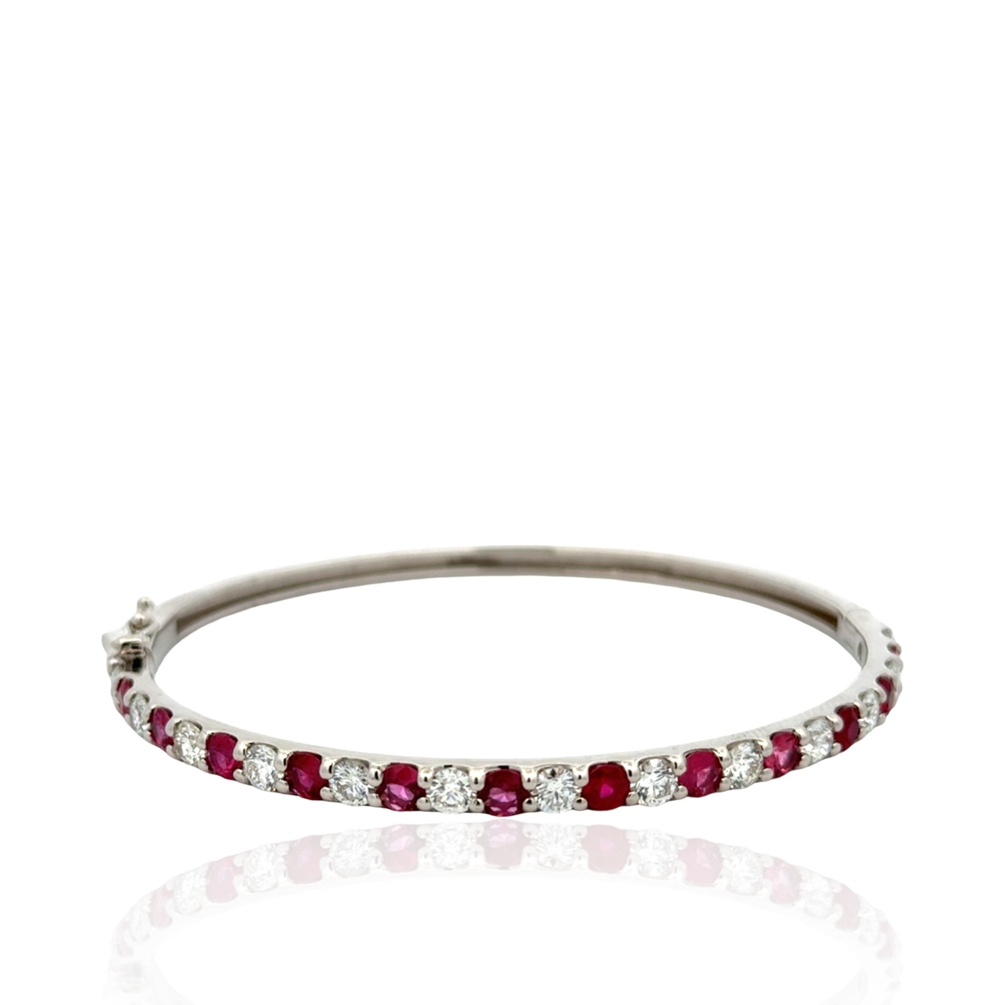 Ruby & Diamond Bangle Bracelet in 14K White Gold, 4.27ctw