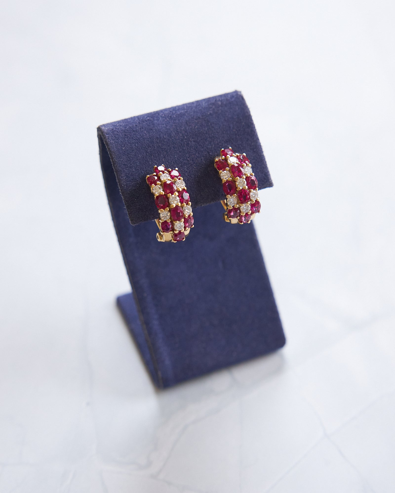 18 Karat Yellow Gold Burmese Ruby and Diamond Earrings