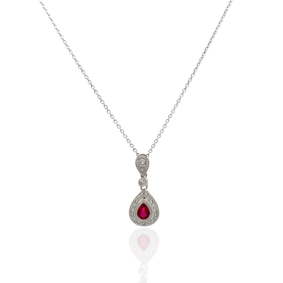 18 Karat White Gold Ruby and Diamond Necklace