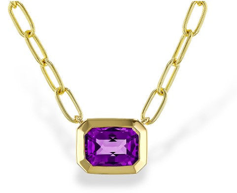 14 Karat Yellow Gold Amethyst Paperclip Necklace