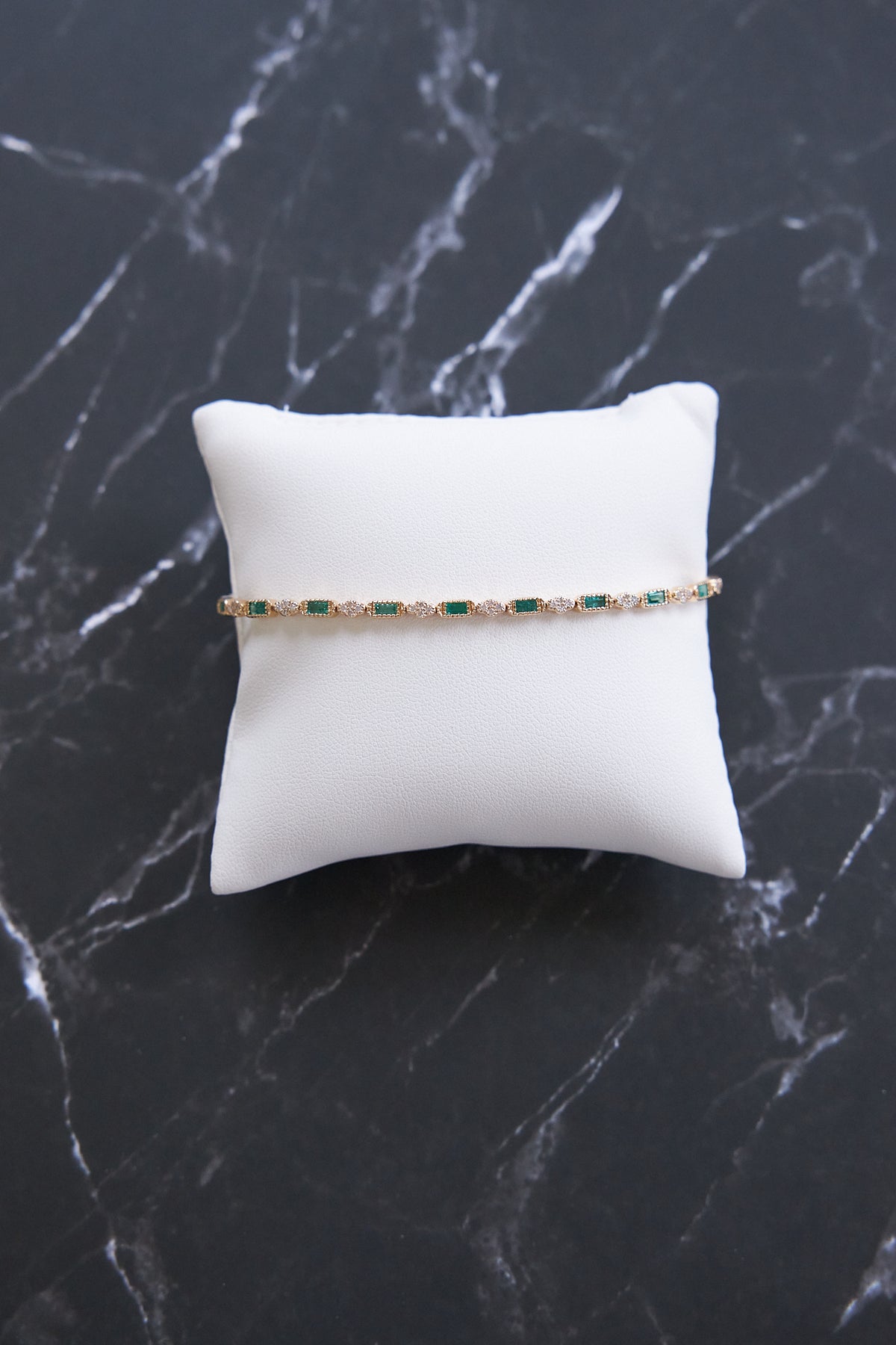 14 Karat Yellow Gold Emerald and Diamond Bracelet