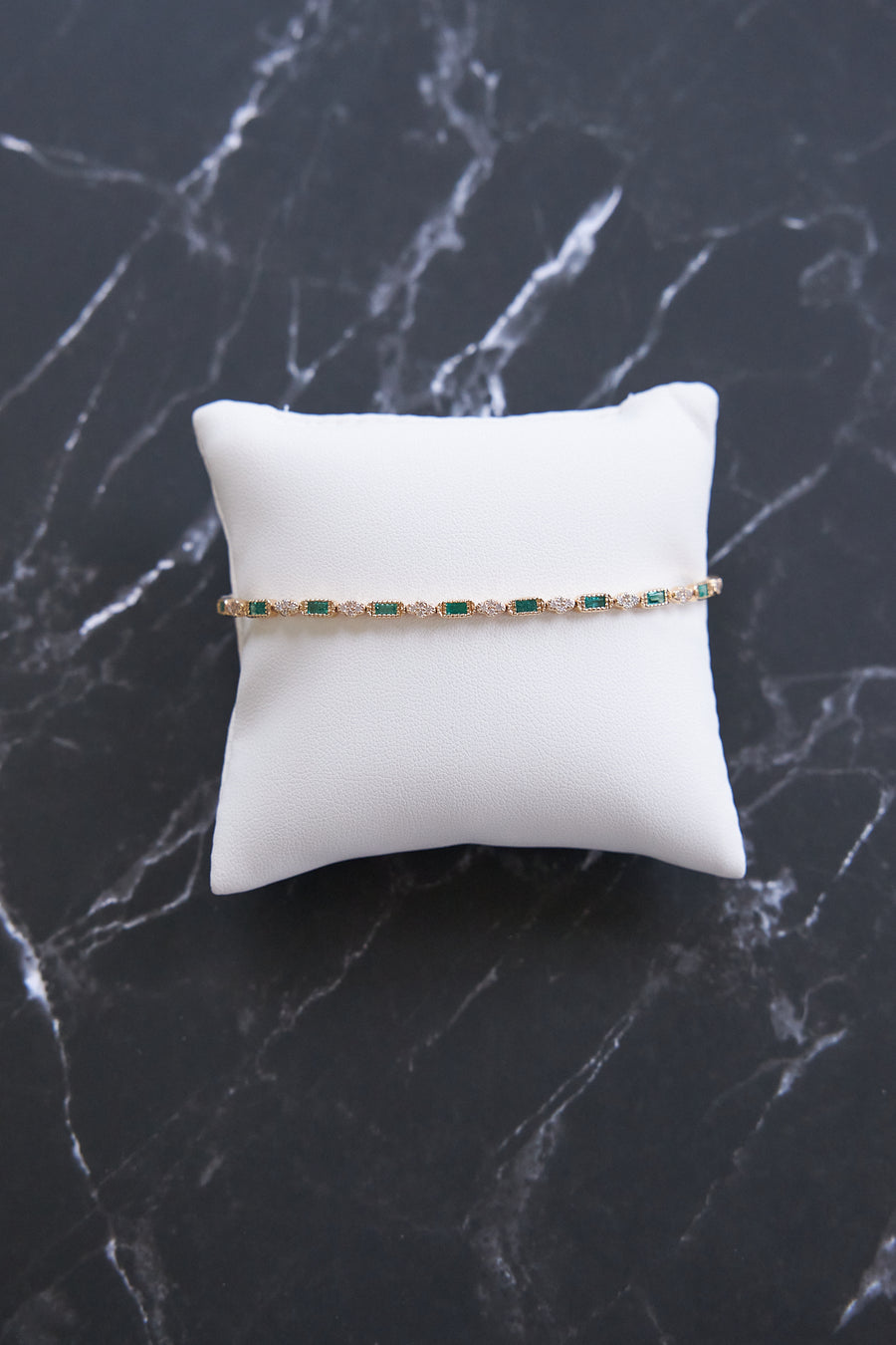 14 Karat Yellow Gold Emerald and Diamond Bracelet