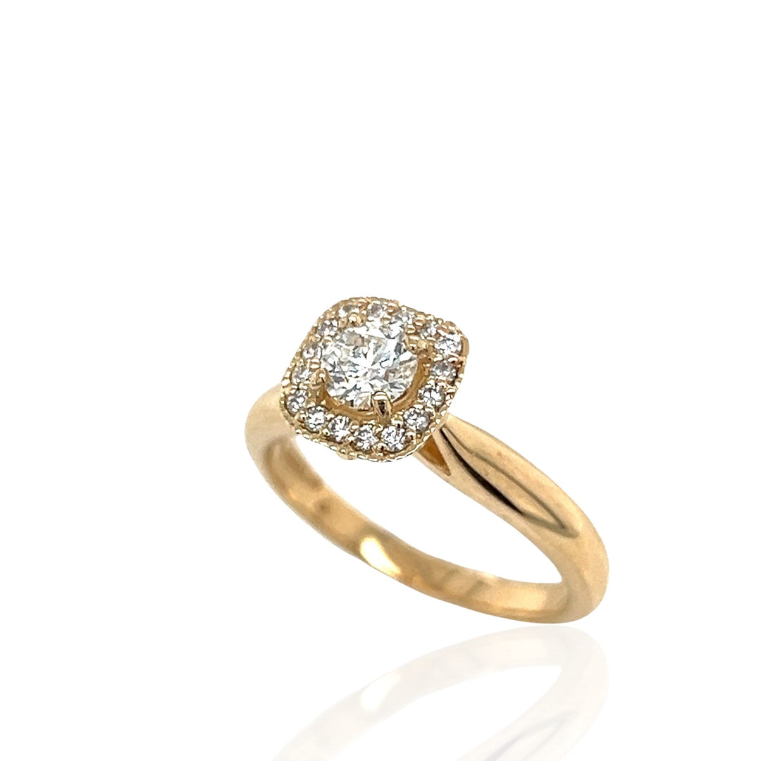 18 Karat Yellow Gold Diamond Halo Ring