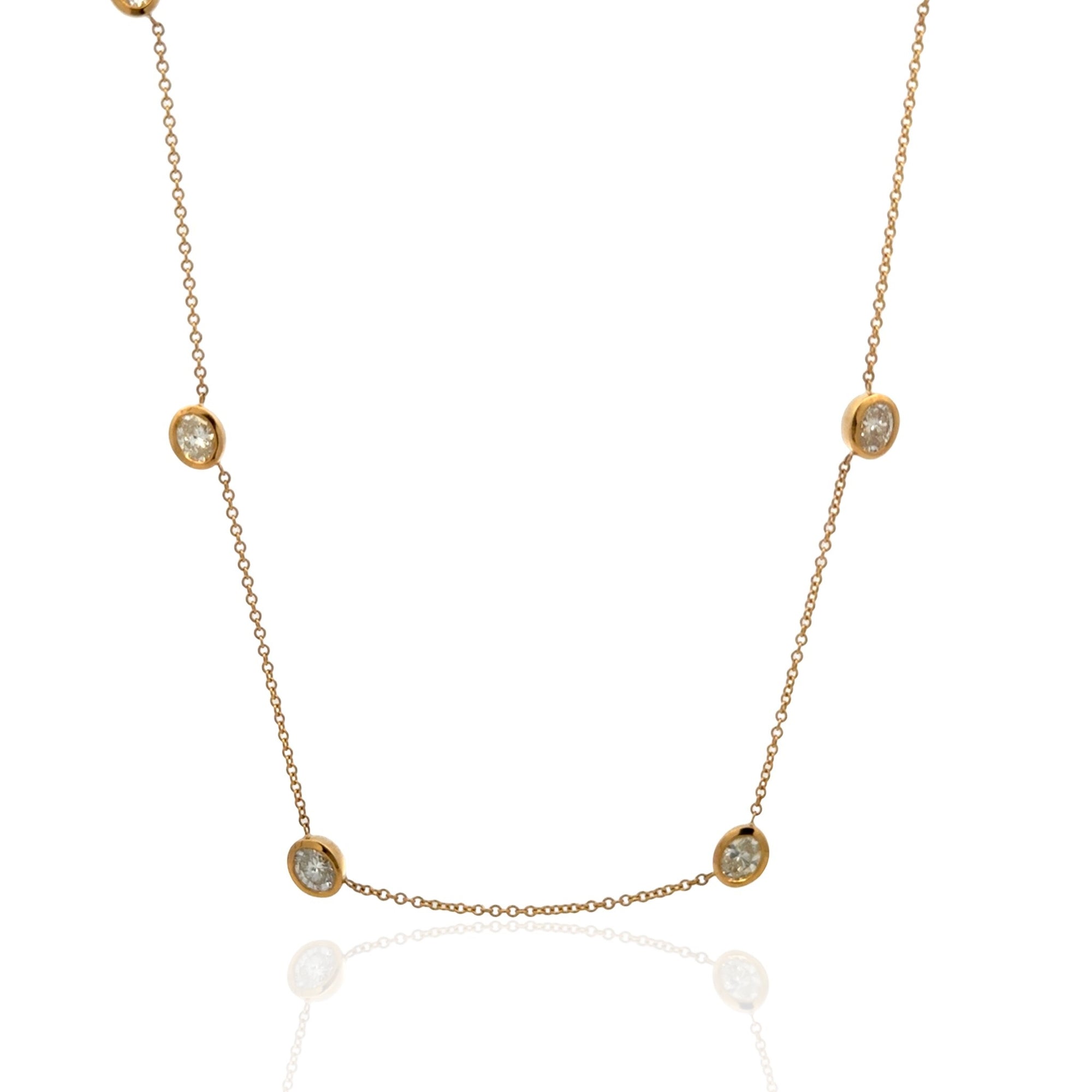 18 Karat Yellow Gold Bezel Set Multi Diamond Necklace