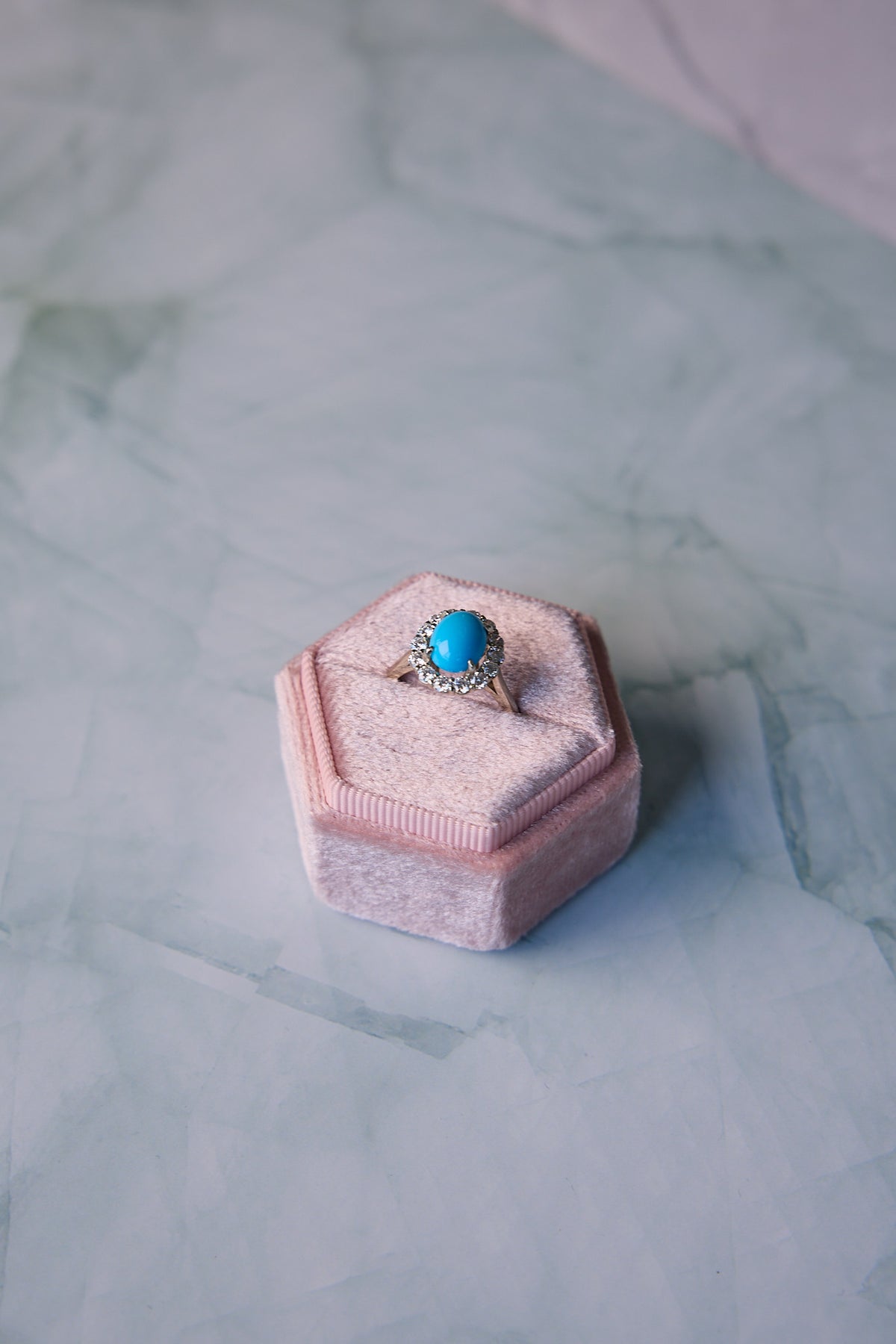 14 Karat White Gold Turquoise Diamond Ring