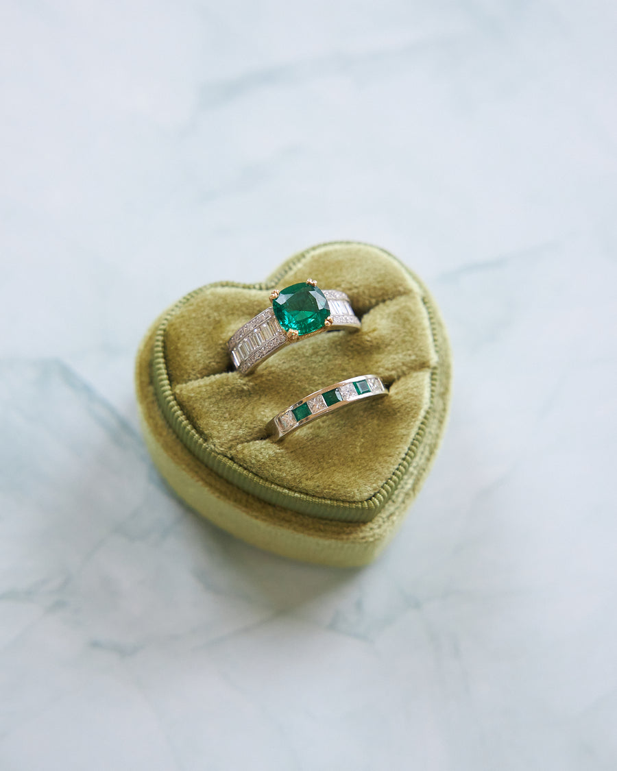 Cushion-Cut Zambian Emerald & Diamond Ring in 18K White & Yellow Gold, 2.64ctw