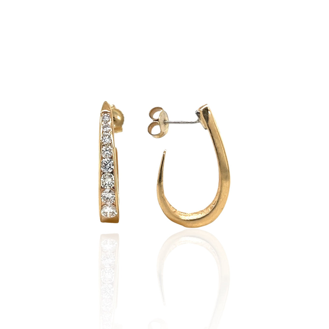 14 Karat Yellow Gold Diamond Drop Hoop Earrings