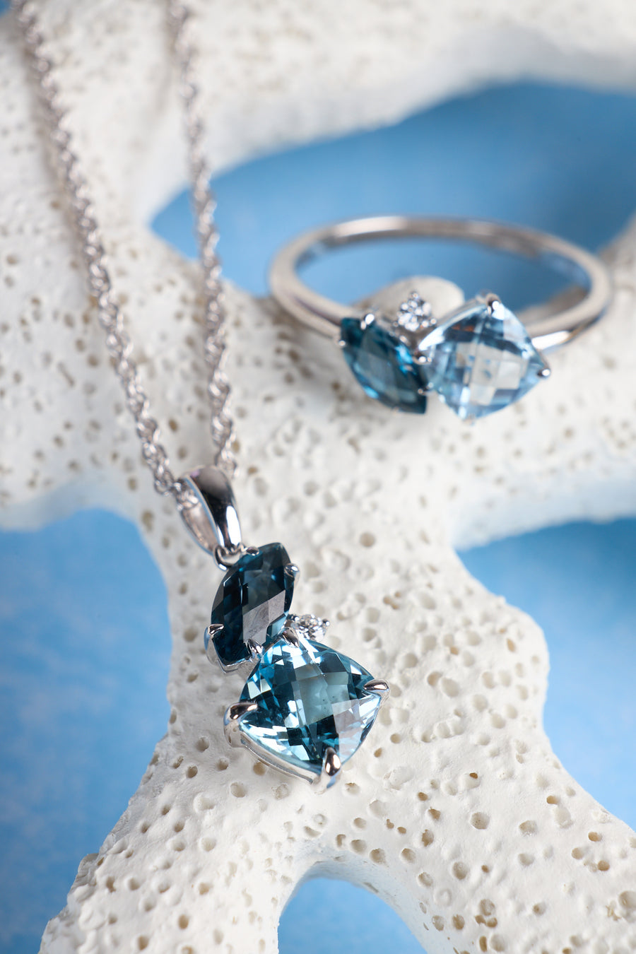 14 Karat White Gold Swiss and London Blue Topaz Necklace