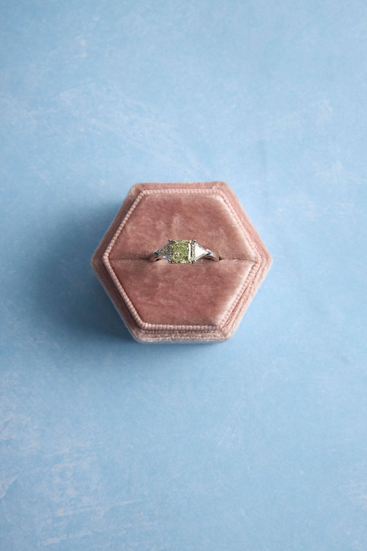 18 Karat White Gold Fancy Yellow and White Diamond Ring