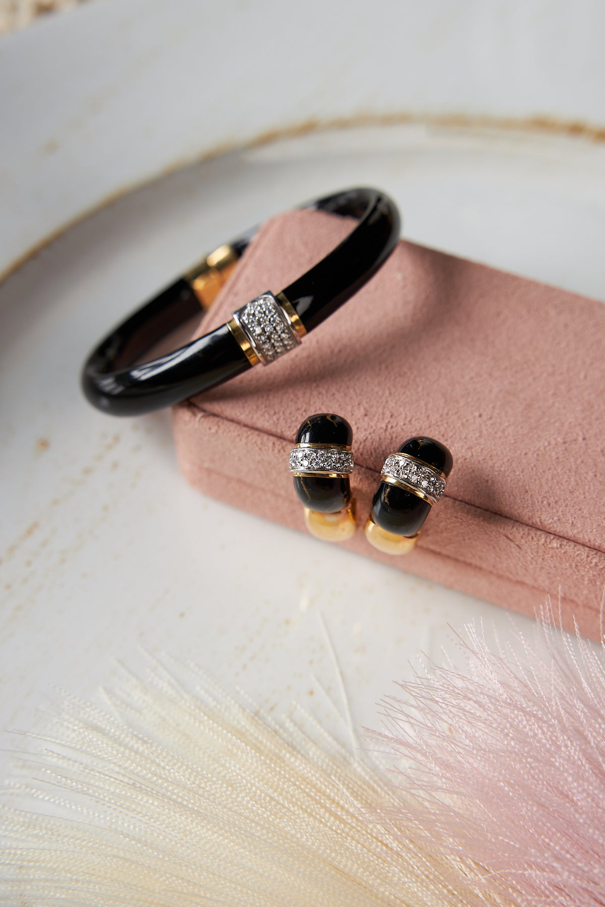 18 Karat Yellow and White Gold Enamel and Diamond Bracelet