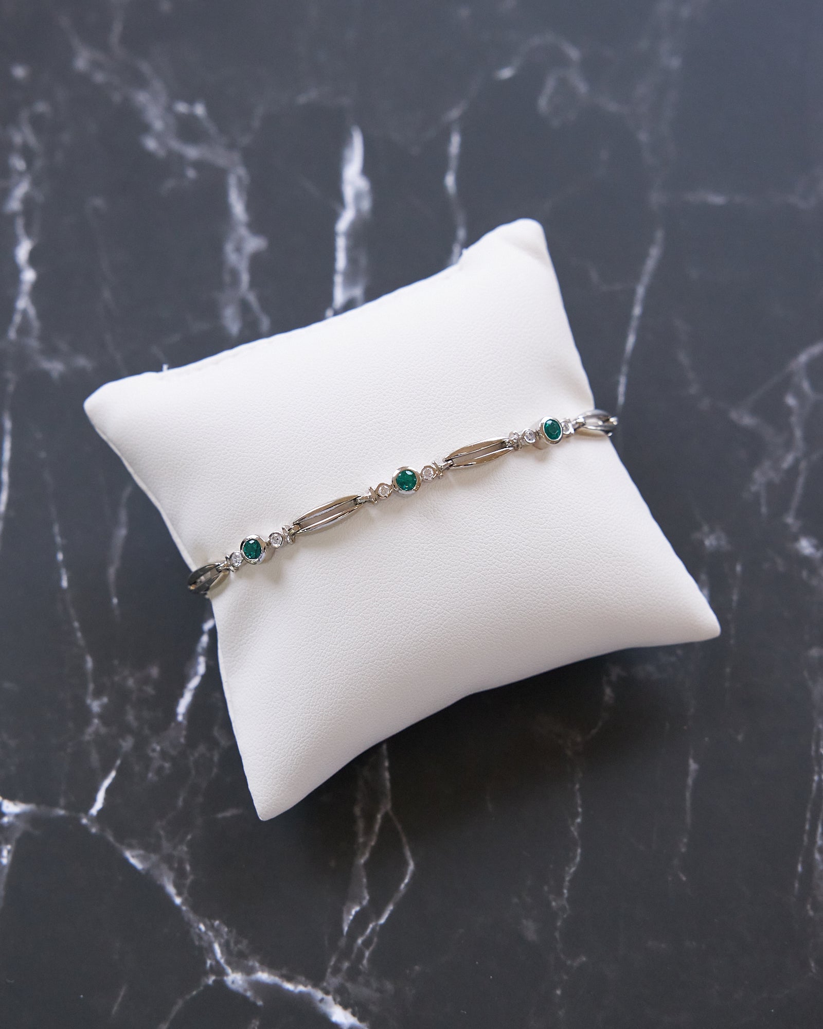 14 Karat White Gold Emerald and Diamond Bracelet