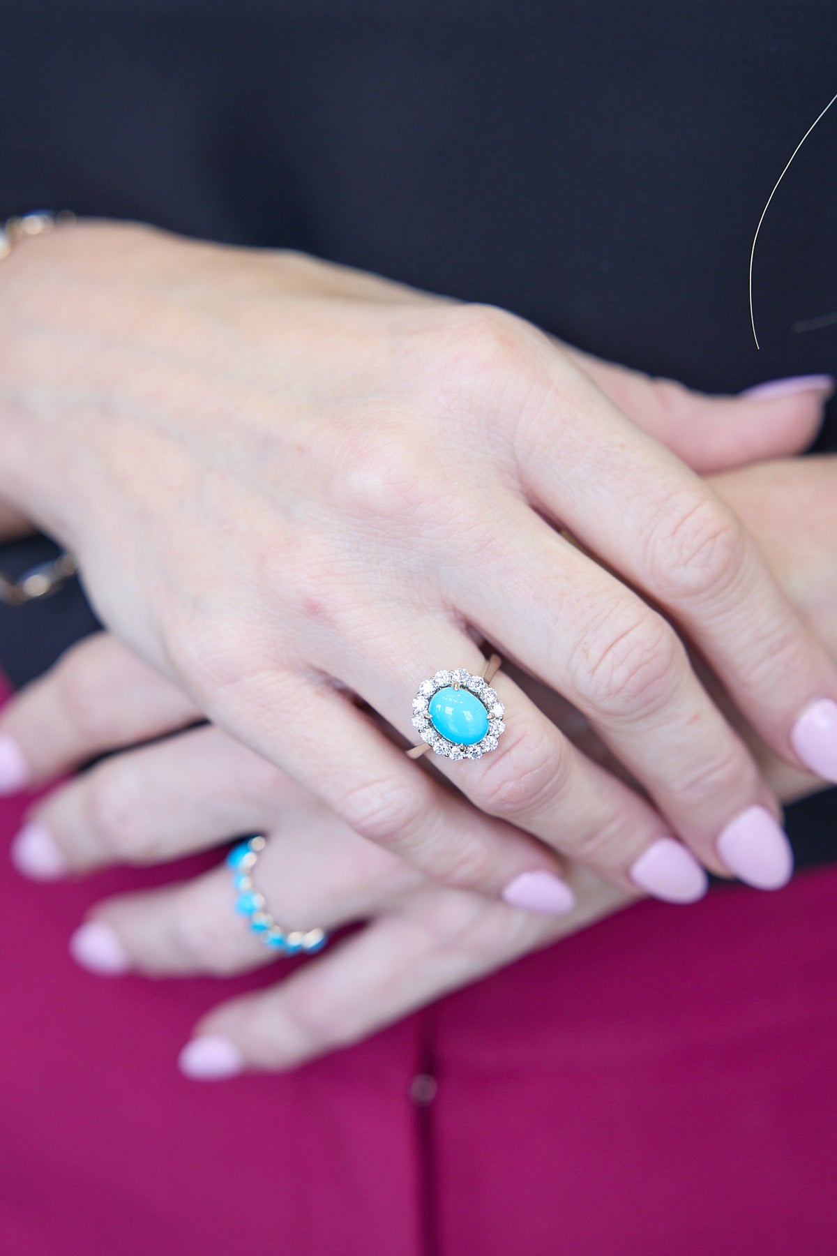 14 Karat White Gold Turquoise Diamond Ring