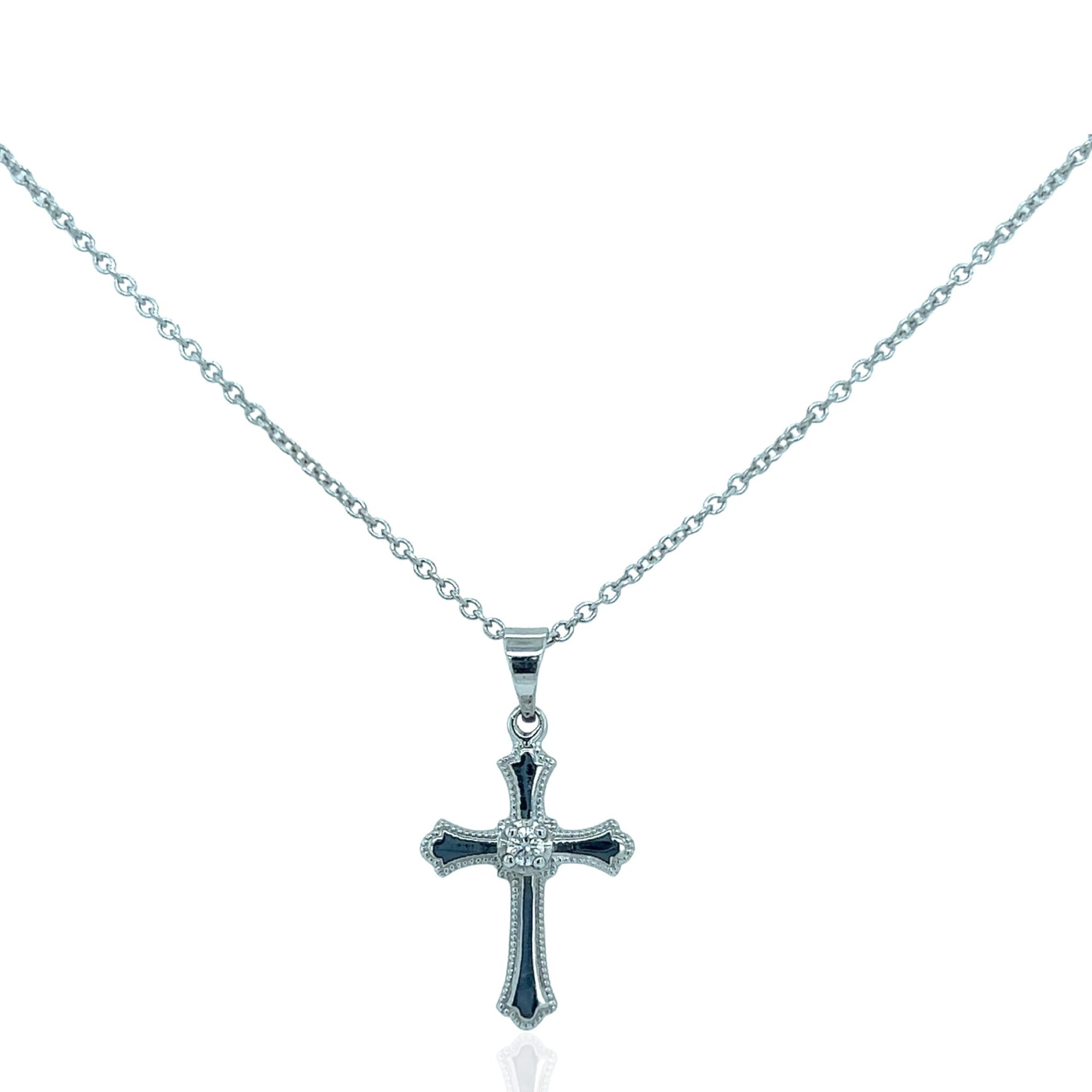 14 Karat White Gold and Diamond Cross Pendant