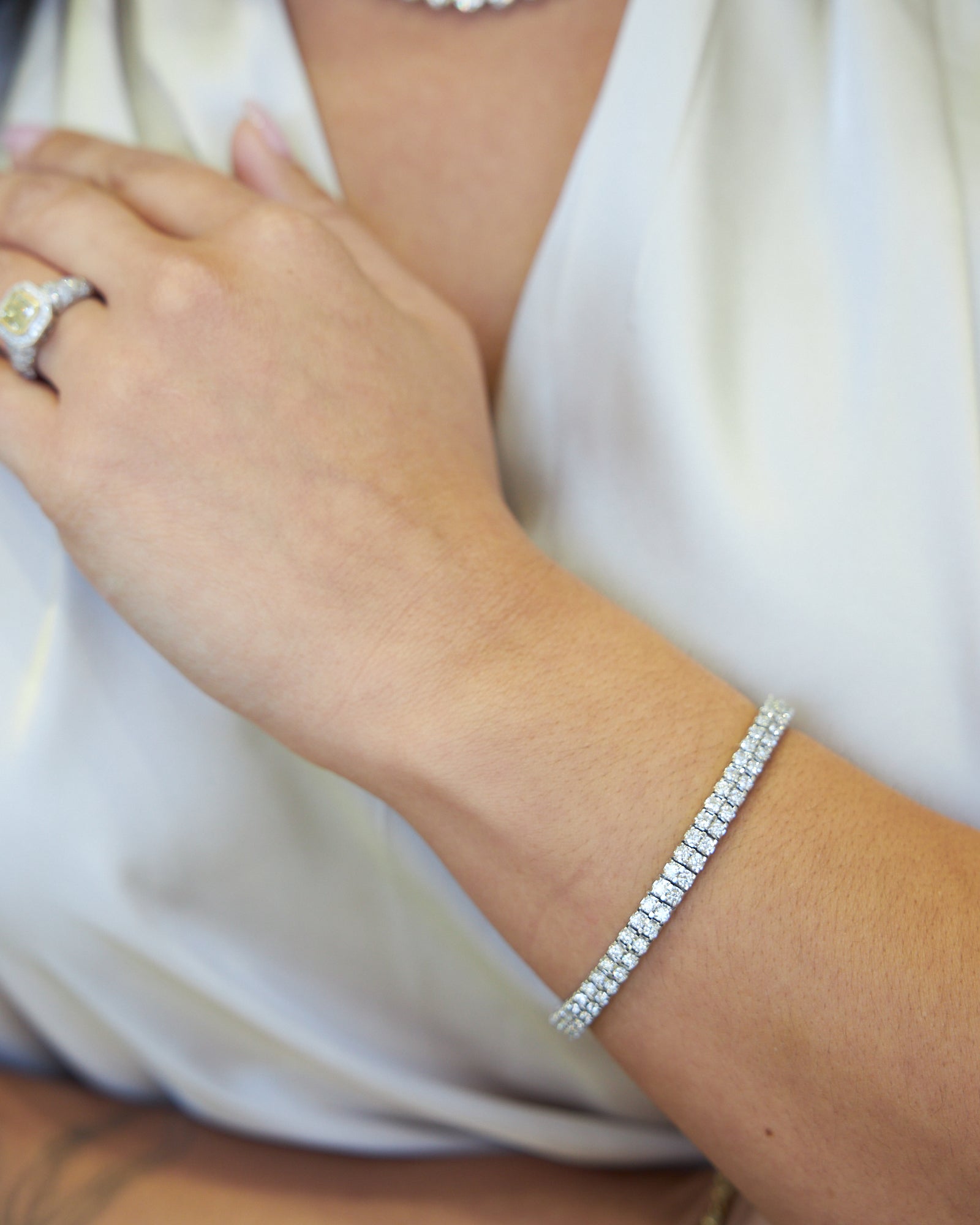 14K White Gold Double Row 6.00 cttw Diamond Bracelet