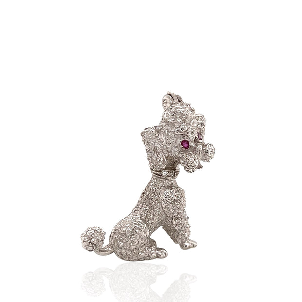 18 Karat White Gold Ruby and Diamond Poodle Brooch