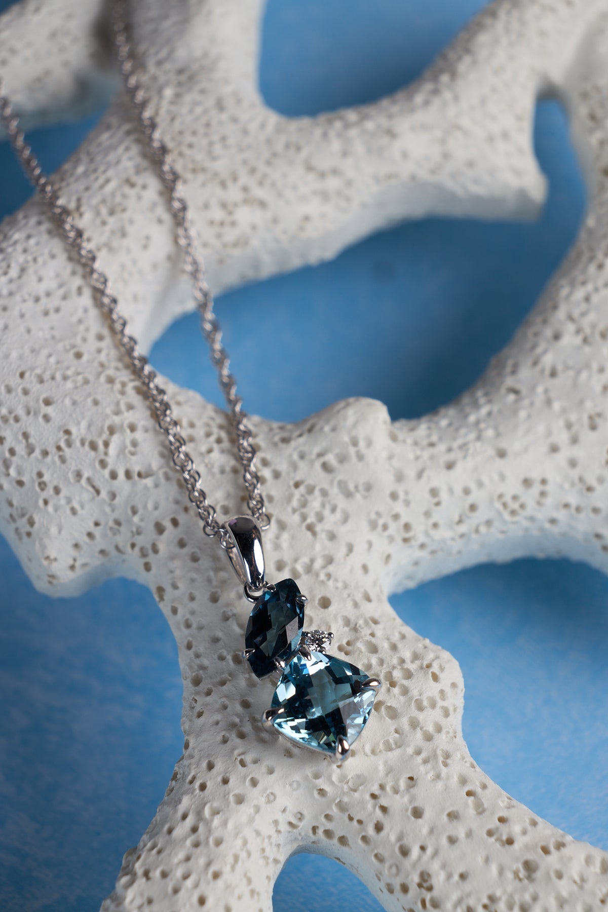 14 Karat White Gold Swiss and London Blue Topaz Necklace