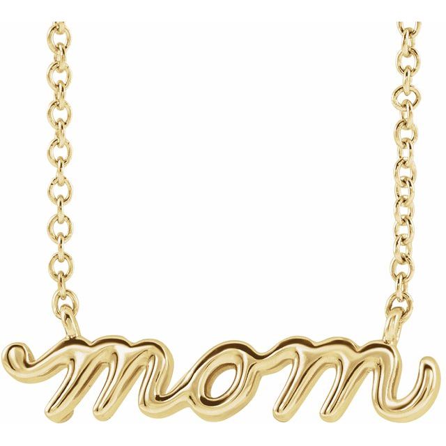 14K Yellow Gold Petite "Mom" Script Necklace