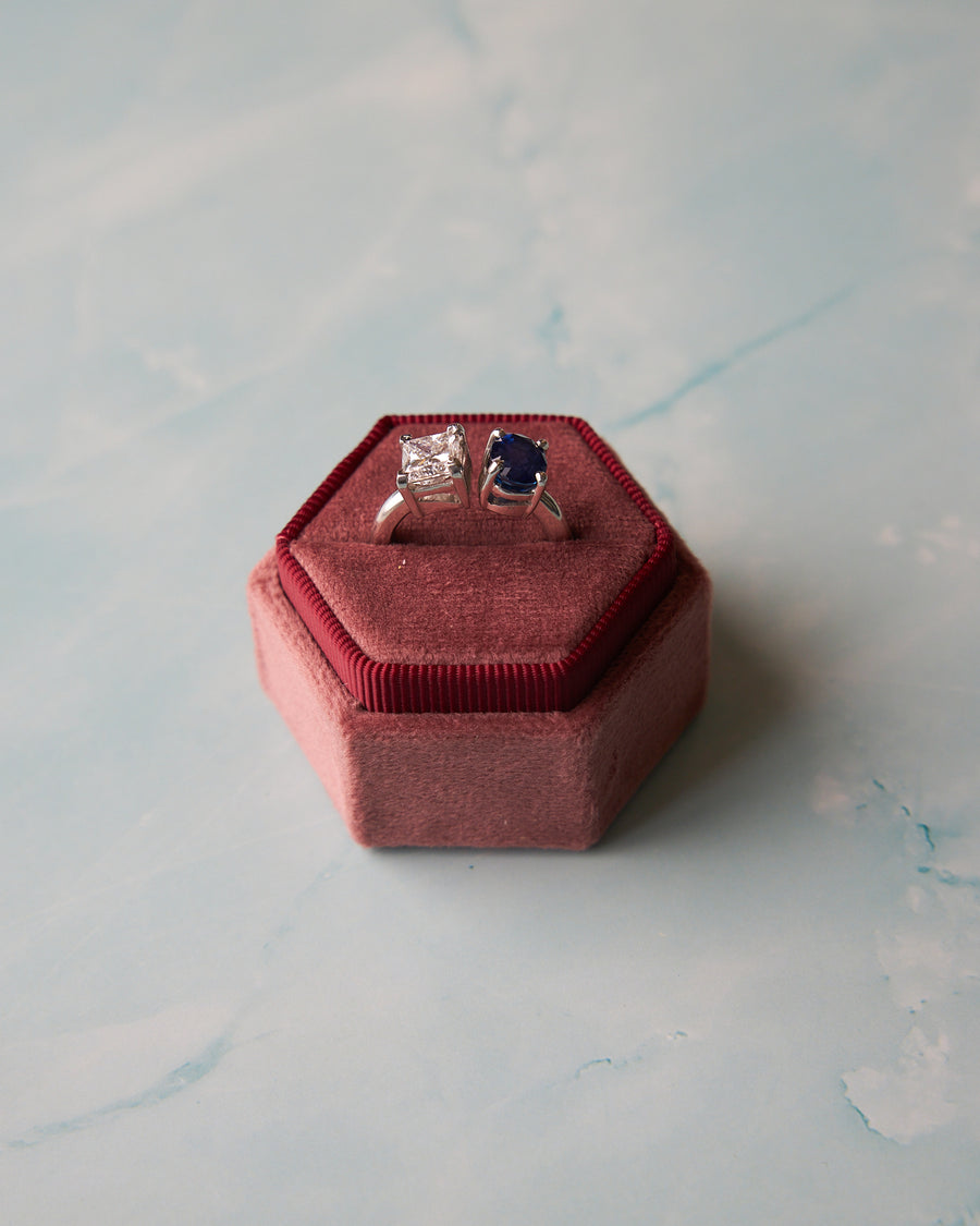 Platinum Toi et Moi Ring with 2.22ct Oval Sapphire and 1.50ct Princess Cut Diamond