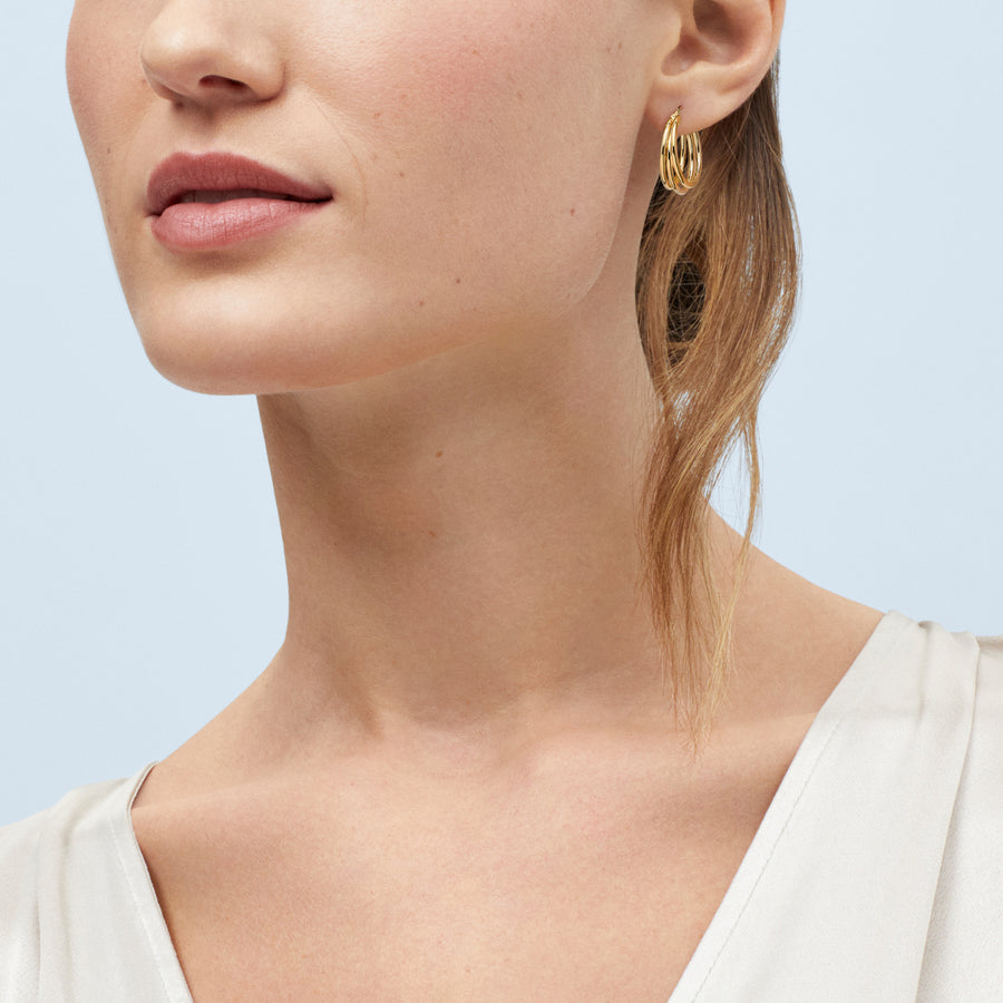 Triple Row Tube Hoop Earrings in 14K Yellow Gold