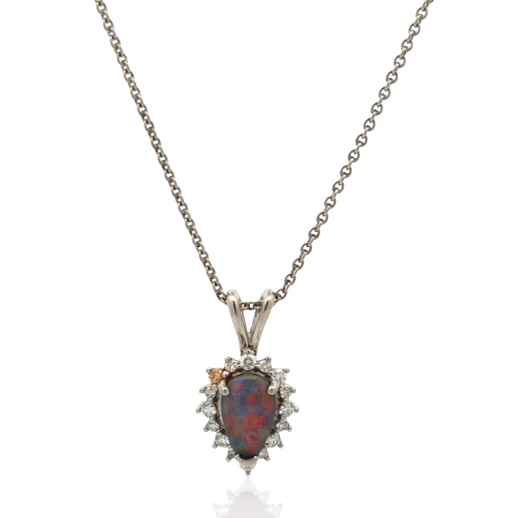 Platinum Black Opal and Diamond Pendant