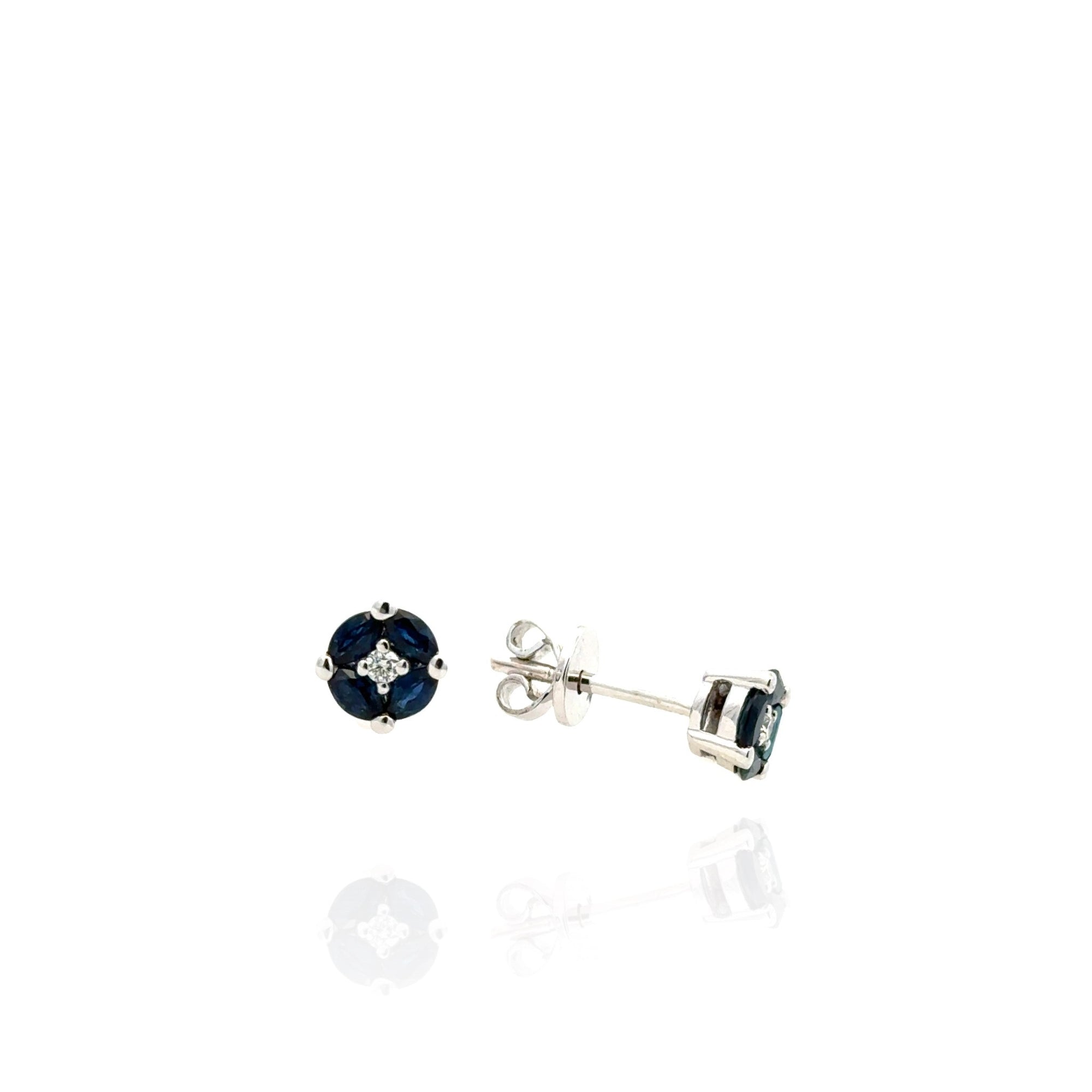 14 Karat White Gold Sapphire and Diamond Stud Earrrings