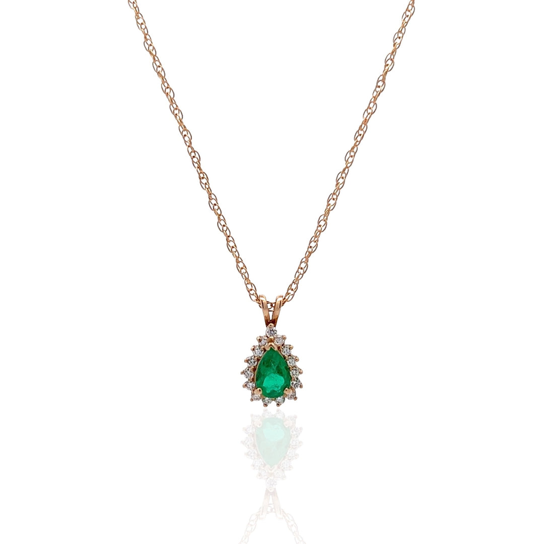 14 Karat Yellow Gold Emerald and Diamond Necklace