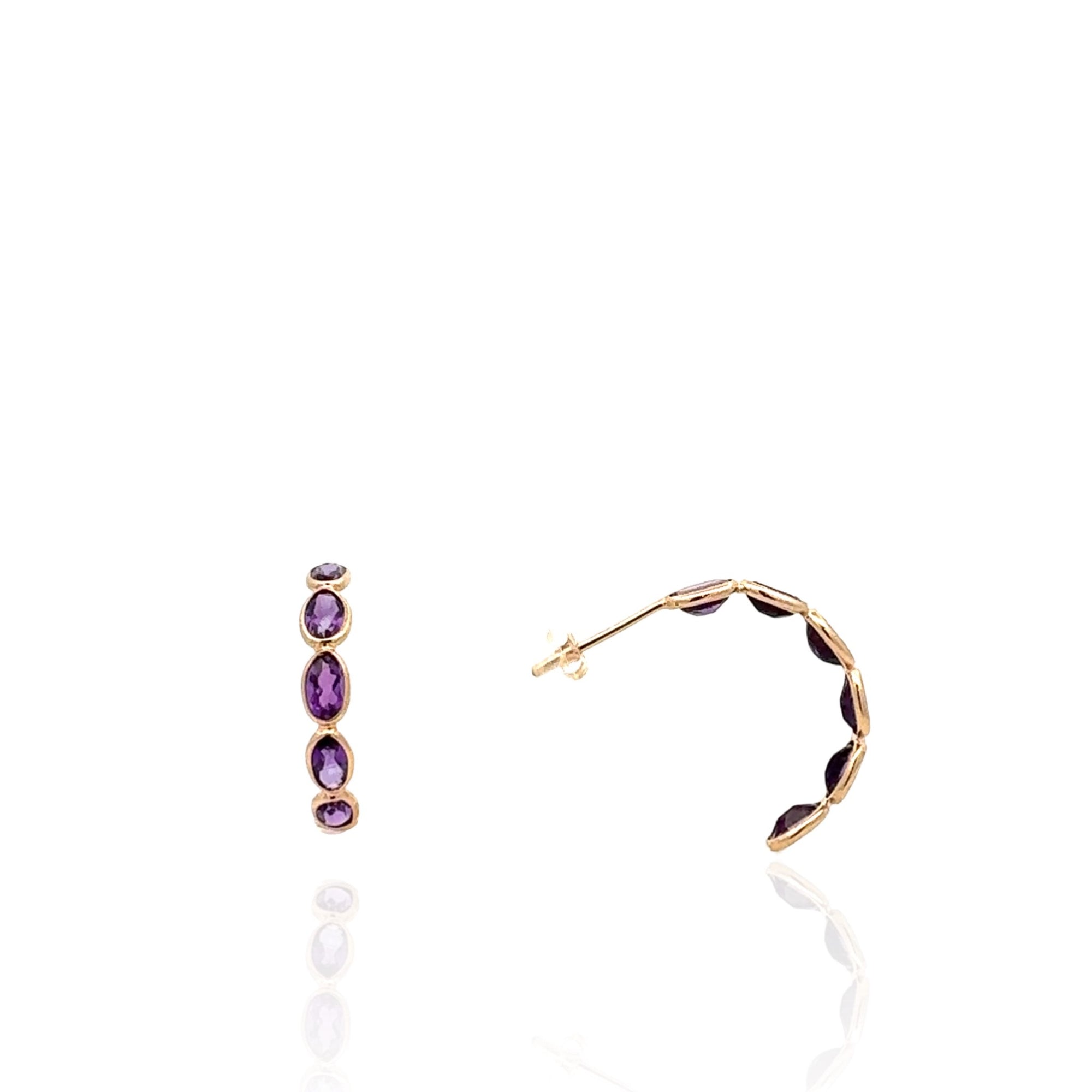 Amethyst Slice Hoop Earrings in 14K Green Gold, 2.54ctw