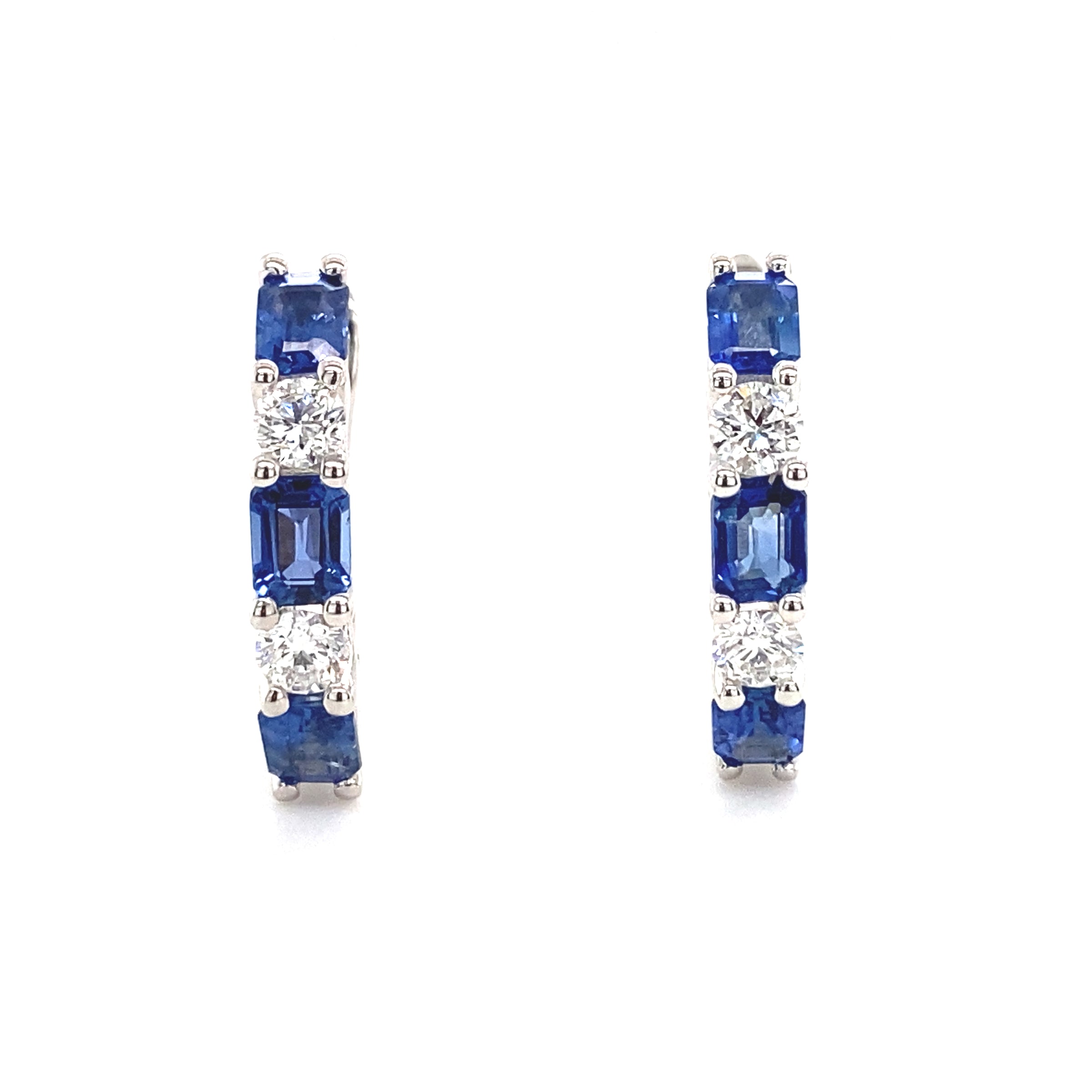 18 Karat White Gold Sapphire and Diamond Hoop Earrings