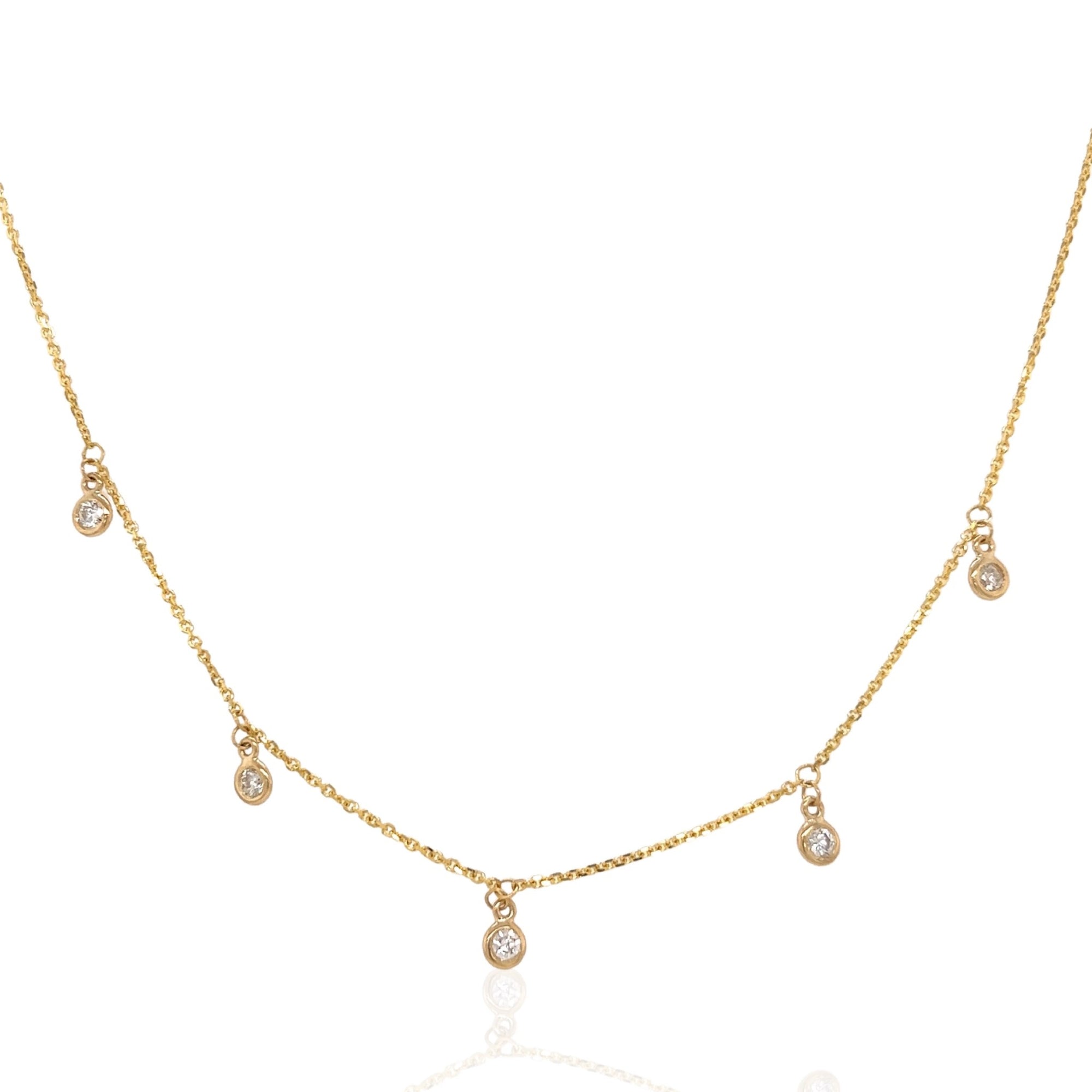 14 Karat Yellow Gold Diamond Station Necklace