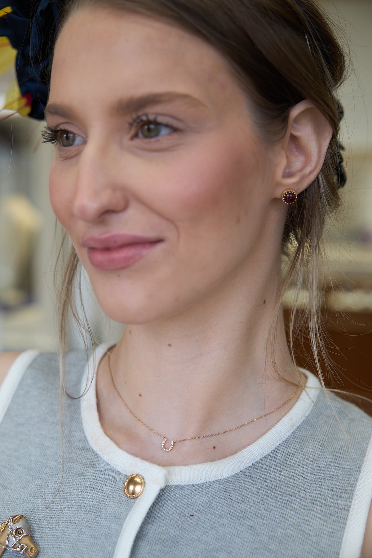 14 Karat Yellow Gold Diamond Horse Shoe Necklace