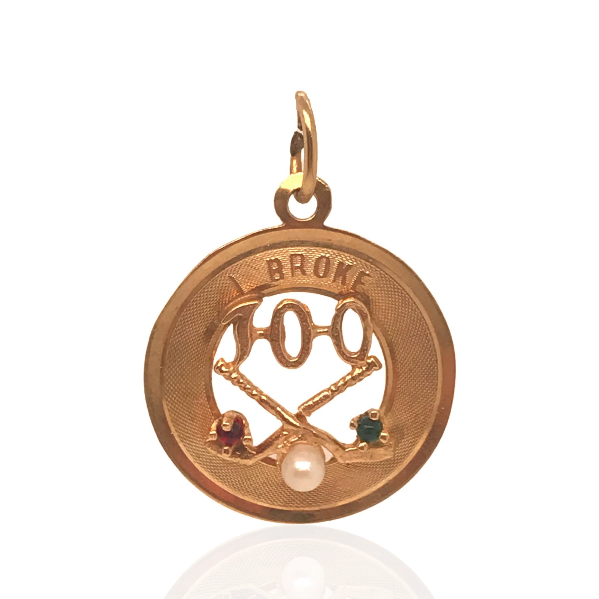 14 Karat Yellow Gold, Pearl, Synthetic Ruby and Synthetic Emerald Gold Charm