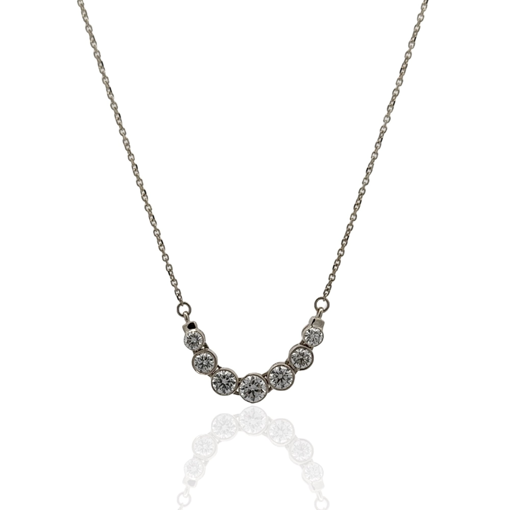 14 Karat White Gold Bezel Set Diamond Smile Necklace