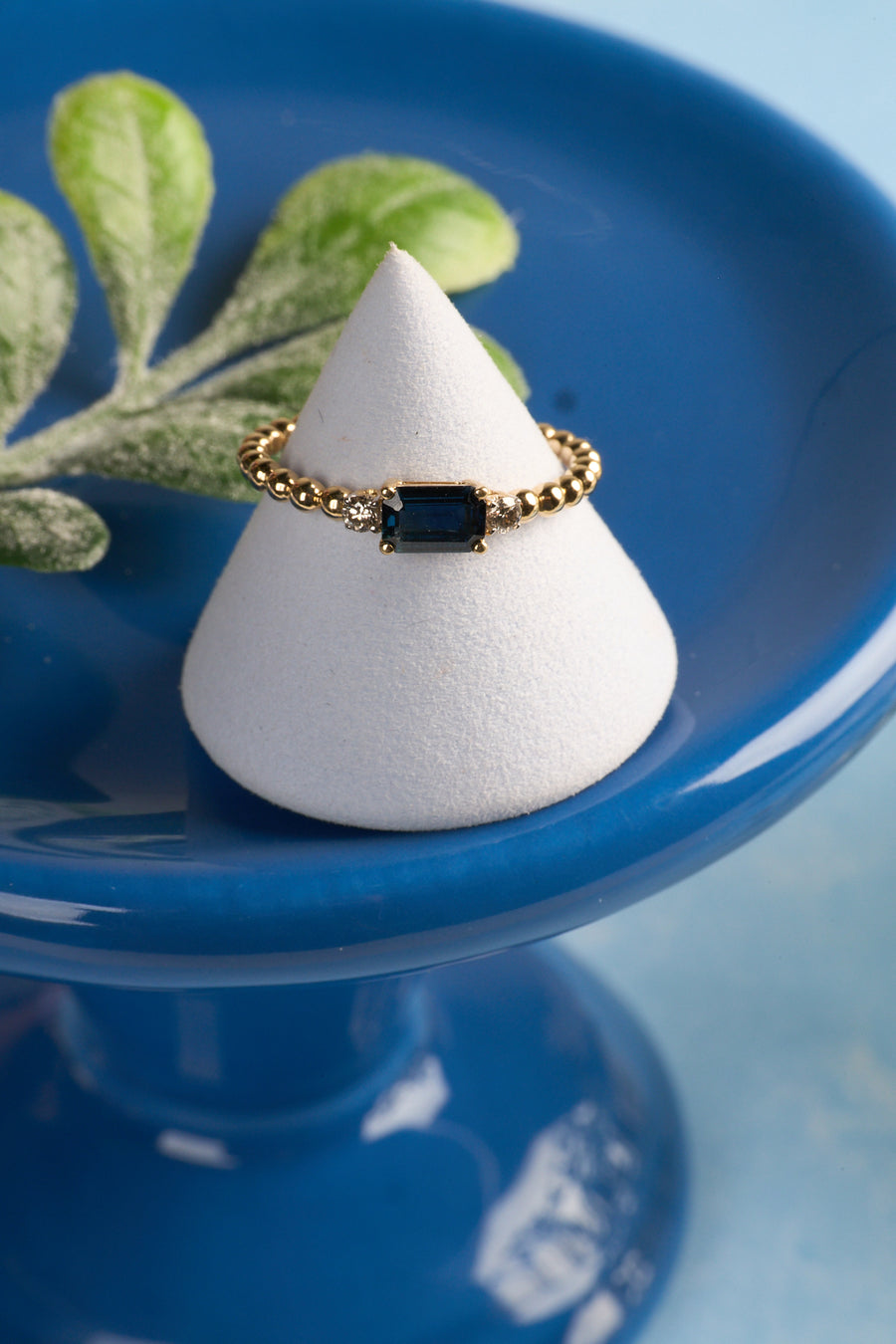 14 Karat Yellow Gold Sapphire and Diamond Ring